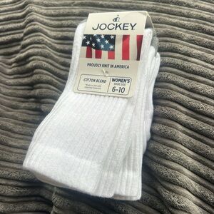 Jockey White Ribbed Cotton-Blend Crew Socks (Women's)